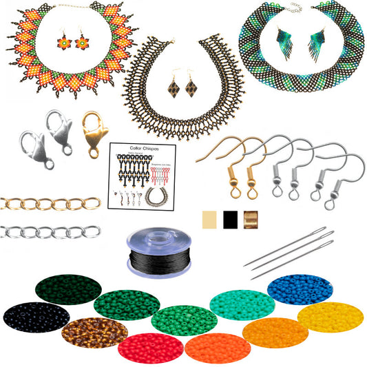 Kit De Materiales Collares En Mostacilla + Patrones + Guía